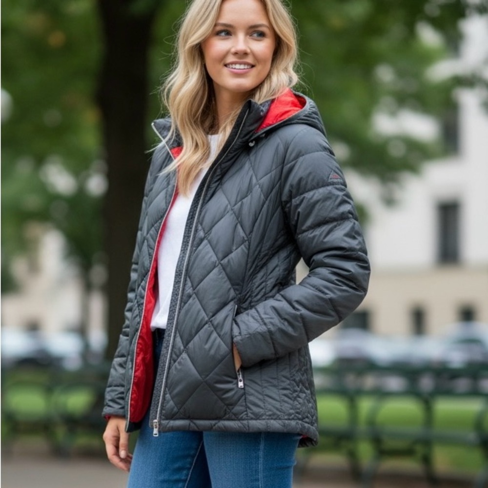 Lucky Brand Army Green Puffer Jacket with Tangerine Interior